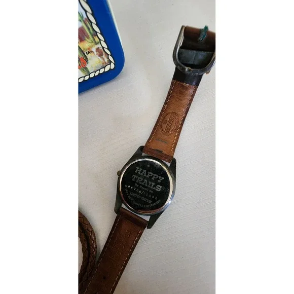 Roy Rogers Leather Fossil Watch Bolo Small Tin Lunch Snack Box Authentic